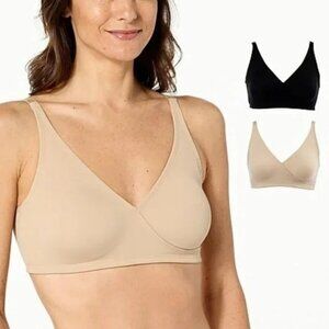 Rhonda Shear 2 Pack Butterknit Wrap Bra Size 3X Removable Pads Black Beige 650.2